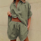 Vrouwen Twee-Piece Set Lichte Linnenmix Shorts en Shirt 5