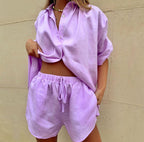 Vrouwen Twee-Piece Set Lichte Linnenmix Shorts en Shirt 6
