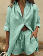 Vrouwen Twee-Piece Set Lichte Linnenmix Shorts en Shirt 7