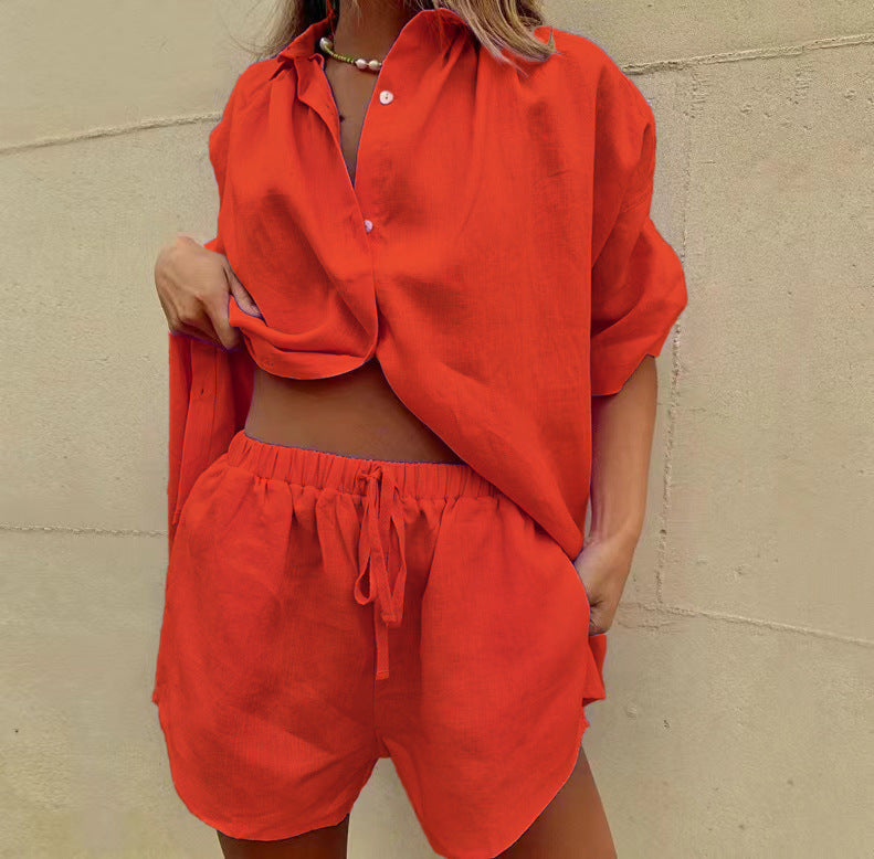 Vrouwen Twee-Piece Set Lichte Linnenmix Shorts en Shirt 9