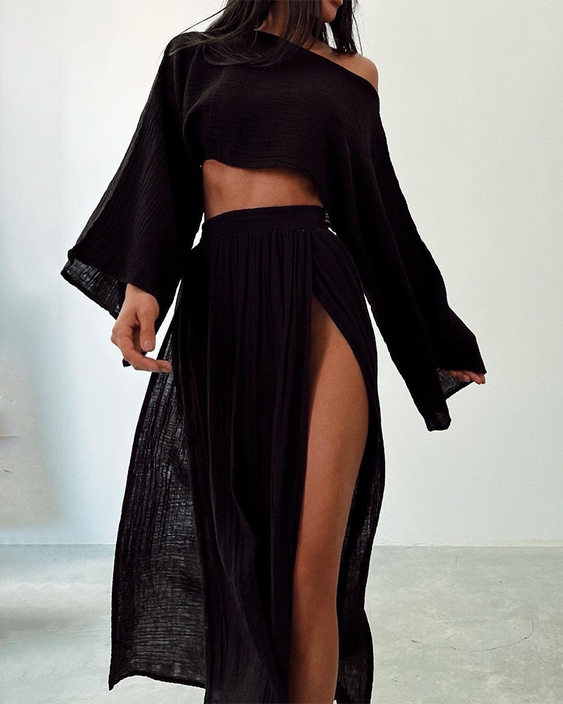 Vrouwen Twee-Piece Set Off-Shoulder Top en Maxi Rok Lichtgewicht 0
