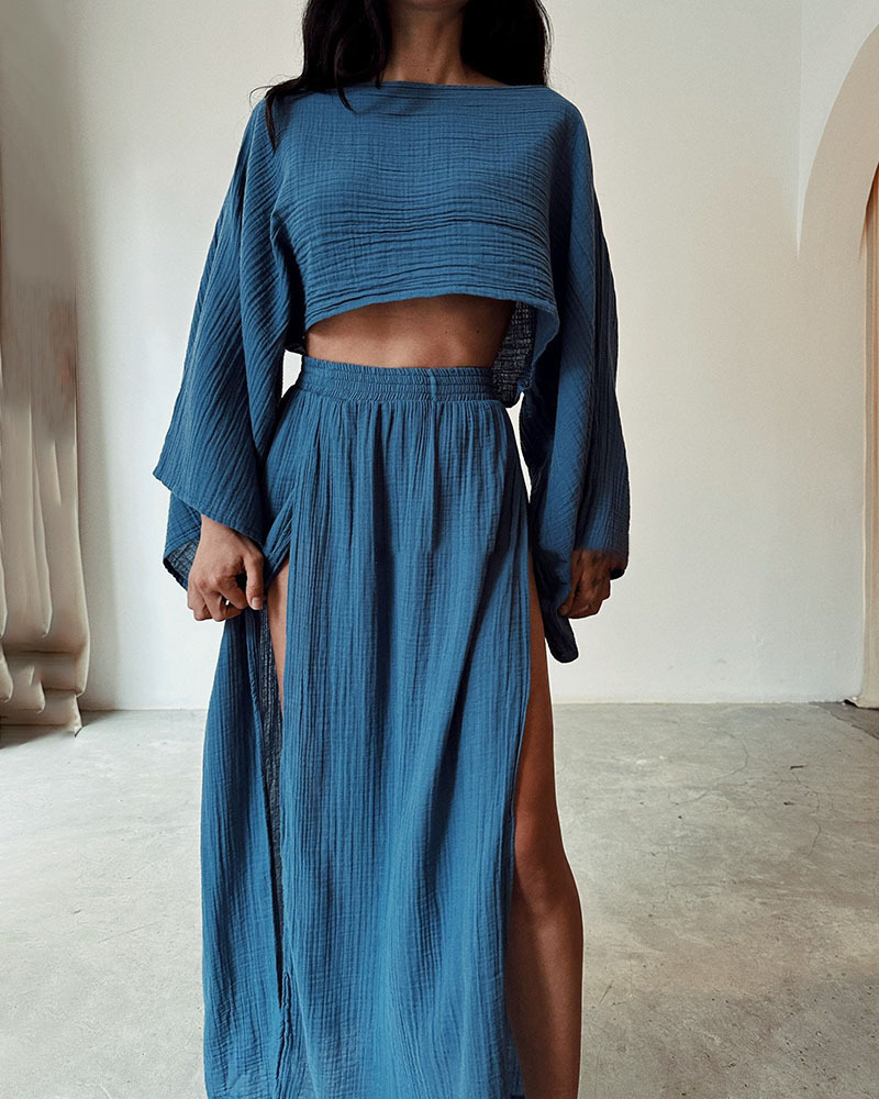 Vrouwen Twee-Piece Set Off-Shoulder Top en Maxi Rok Lichtgewicht 4