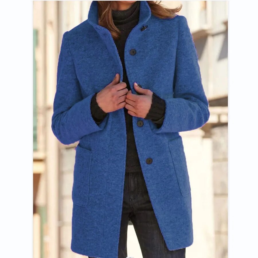 Wolmantel Dames Zacht Wol Met Knoopsluiting Tijdloos Ontwerp - Winterjas Dames