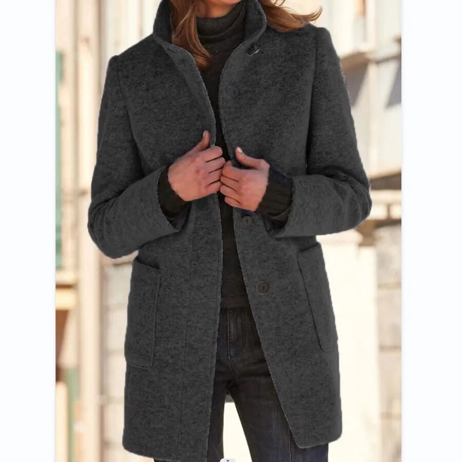 Wolmantel Dames Zacht Wol Met Knoopsluiting Tijdloos Ontwerp - Winterjas Dames