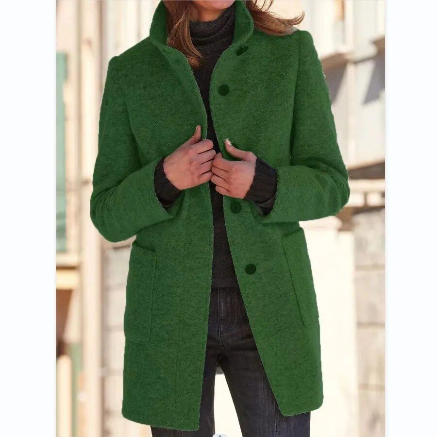 Wolmantel Dames Zacht Wol Met Knoopsluiting Tijdloos Ontwerp - Winterjas Dames