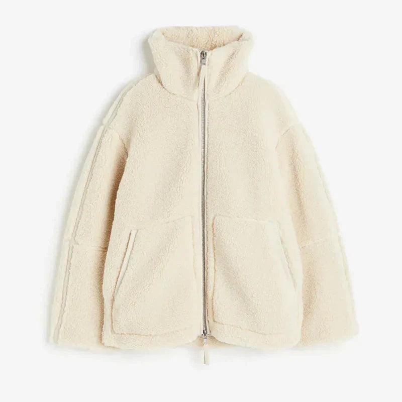 Lamswollenjack Dames Fleece Oversized Met Rits Staande Kraag - Winterjas Dames