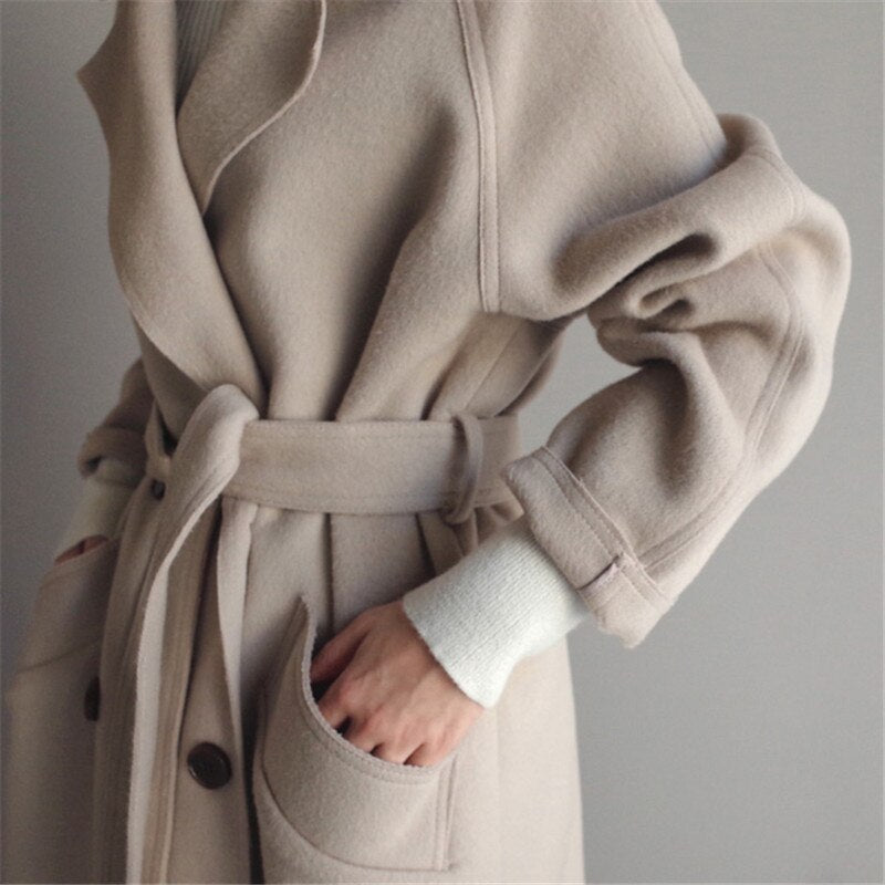 Lange Mantel Dames Warm Flatterende Klassieke Pasvorm Beige - Winterjas Dames