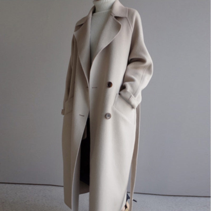 Lange Mantel Dames Warm Flatterende Klassieke Pasvorm Beige - Winterjas Dames