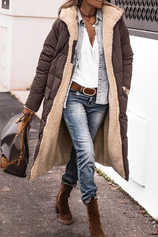 Lange Jas Dames Grijze Teddyvoering Warm Pasvorm Comfort - Winterjas Dames