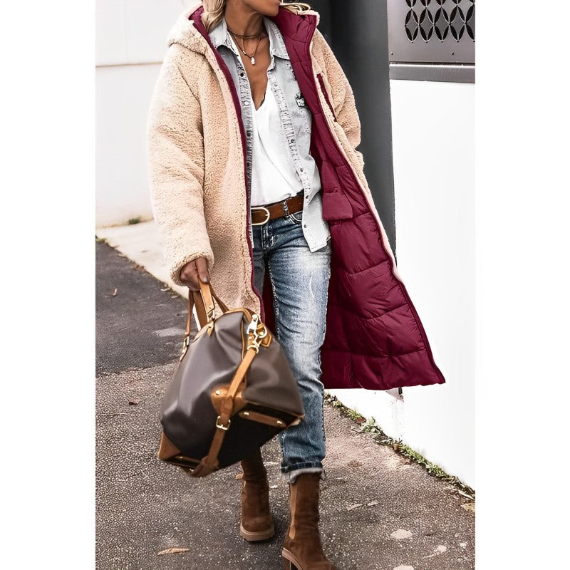 Lange Jas Dames Grijze Teddyvoering Warm Pasvorm Comfort - Winterjas Dames