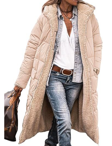 Lange Jas Dames Grijze Teddyvoering Warm Pasvorm Comfort - Winterjas Dames