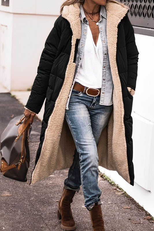 Lange Jas Dames Grijze Teddyvoering Warm Pasvorm Comfort - Winterjas Dames