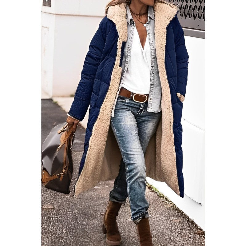 Lange Jas Dames Grijze Teddyvoering Warm Pasvorm Comfort - Winterjas Dames