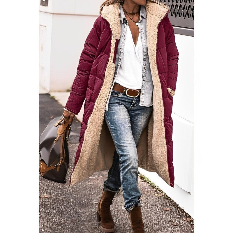 Lange Jas Dames Grijze Teddyvoering Warm Pasvorm Comfort - Winterjas Dames