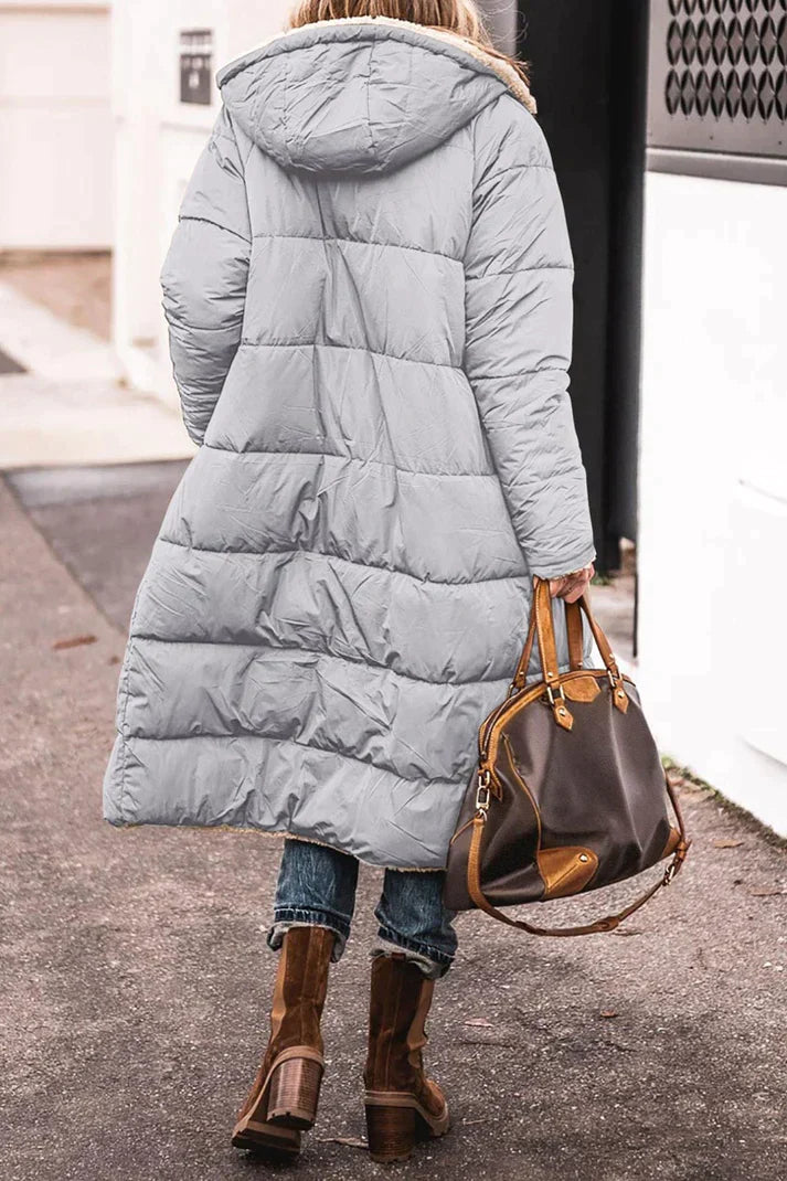 Lange Jas Dames Grijze Teddyvoering Warm Pasvorm Comfort - Winterjas Dames
