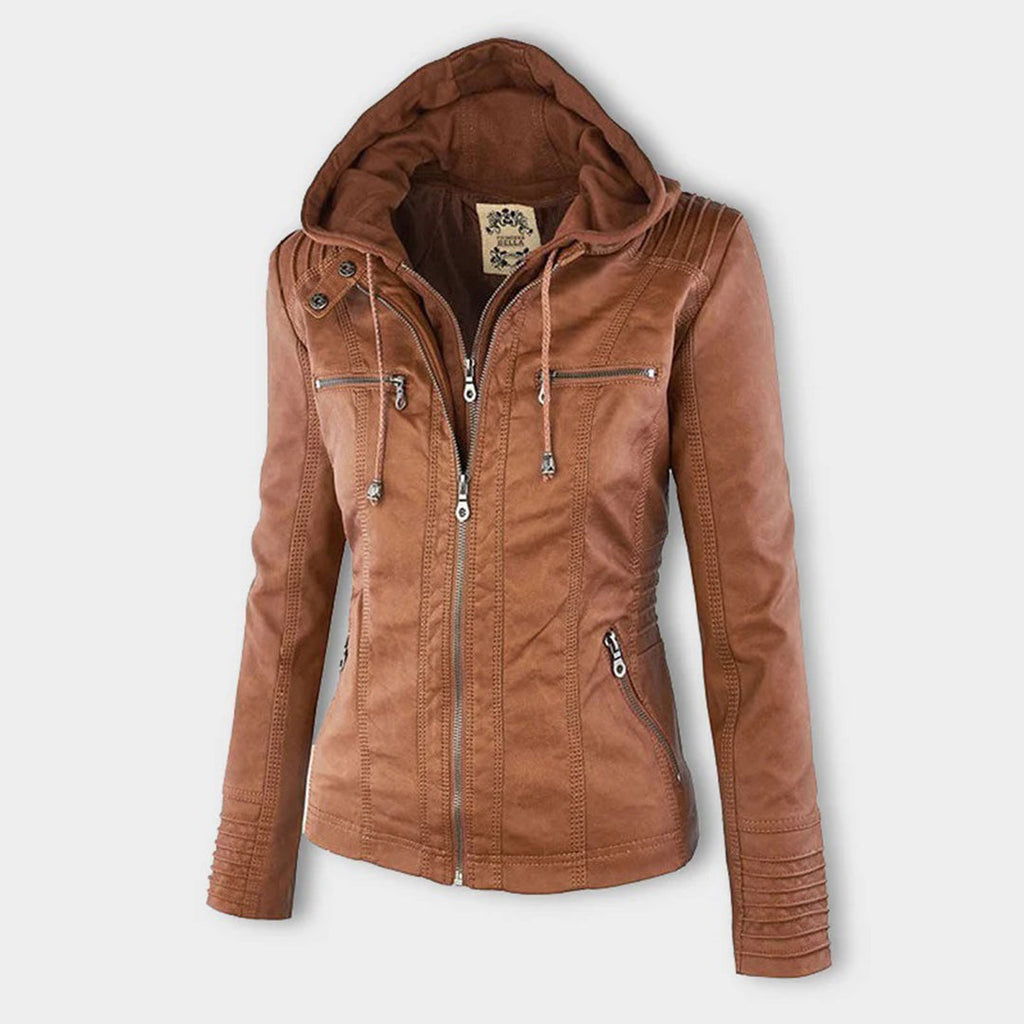 Dames Leren Jas Lederlook Zwart Met Capuchon Pasvorm - Winterjas Dames
