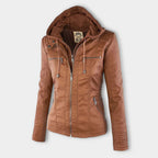 Dames Leren Jas Lederlook Zwart Met Capuchon Pasvorm - Winterjas Dames