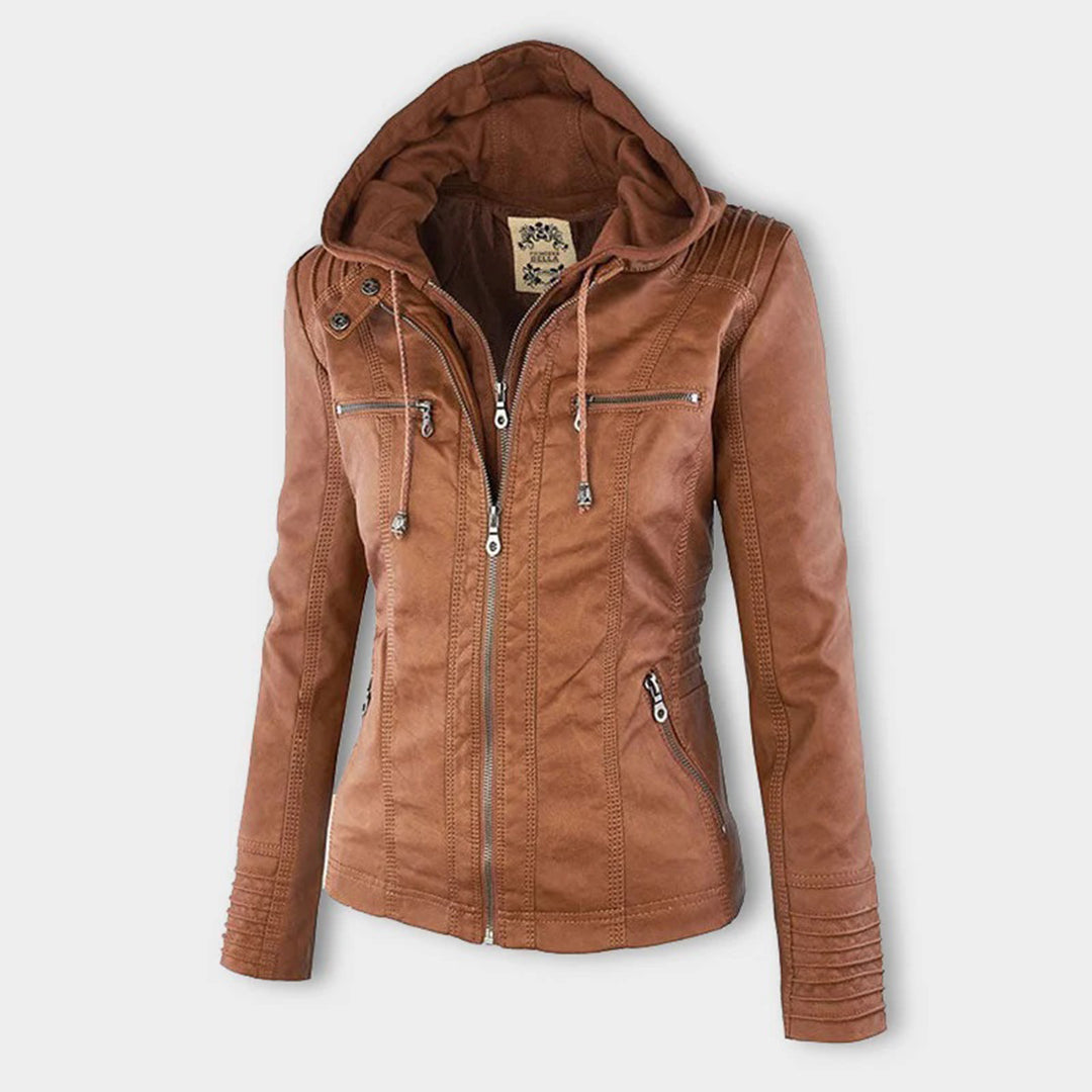 Dames Leren Jas Lederlook Zwart Met Capuchon Pasvorm - Winterjas Dames