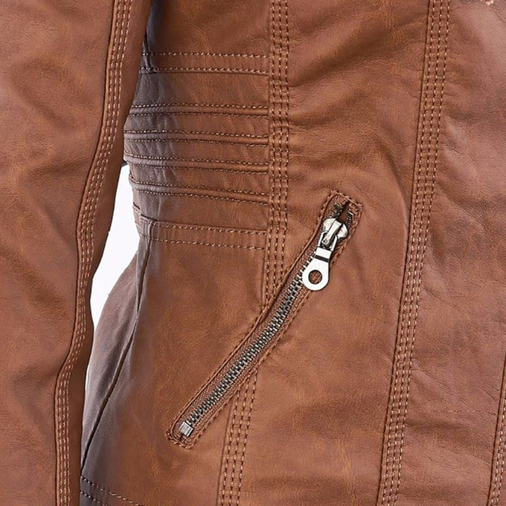 Dames Leren Jas Lederlook Zwart Met Capuchon Pasvorm - Winterjas Dames