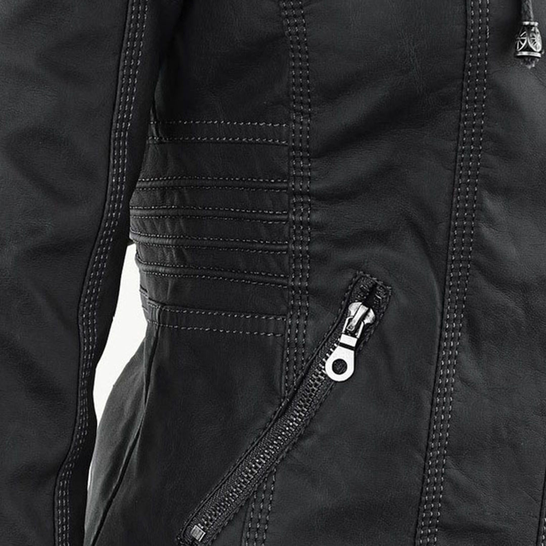 Dames Leren Jas Lederlook Zwart Met Capuchon Pasvorm - Winterjas Dames