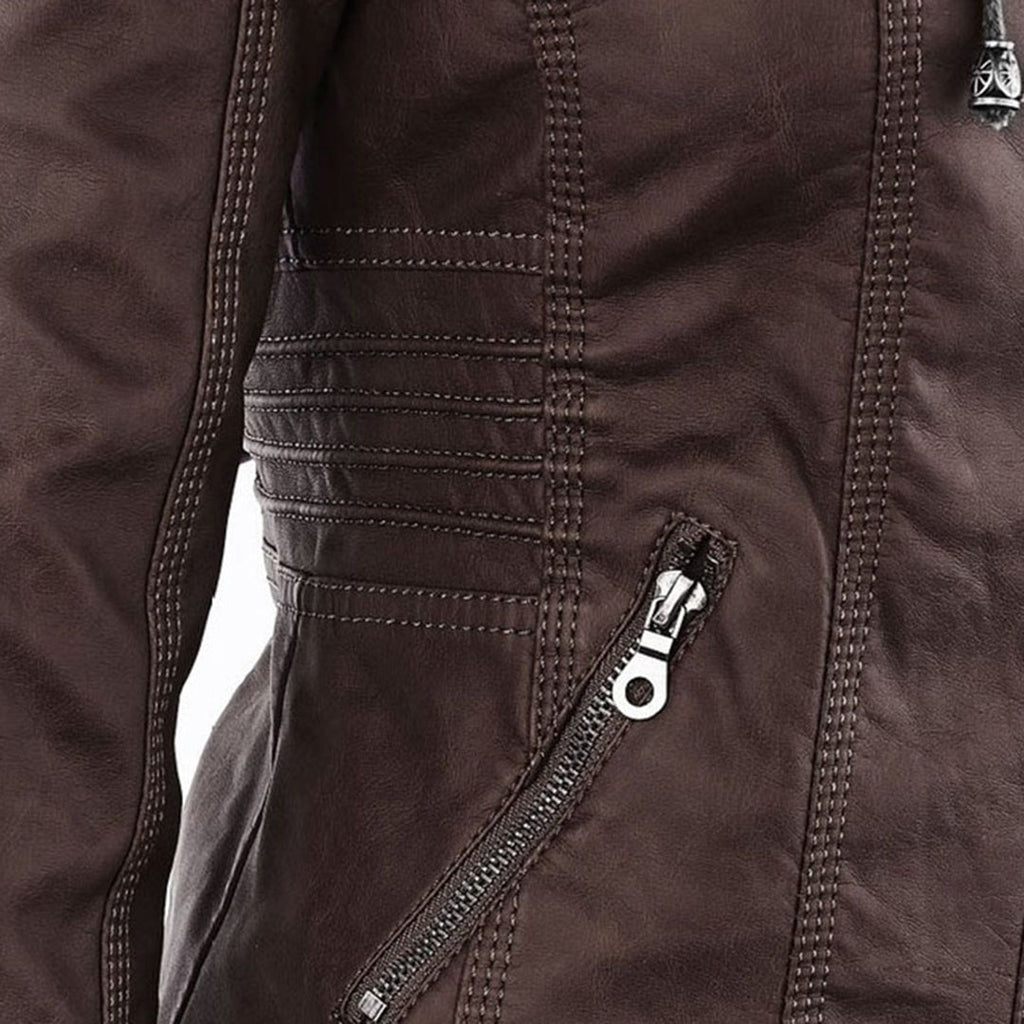 Dames Leren Jas Lederlook Zwart Met Capuchon Pasvorm - Winterjas Dames