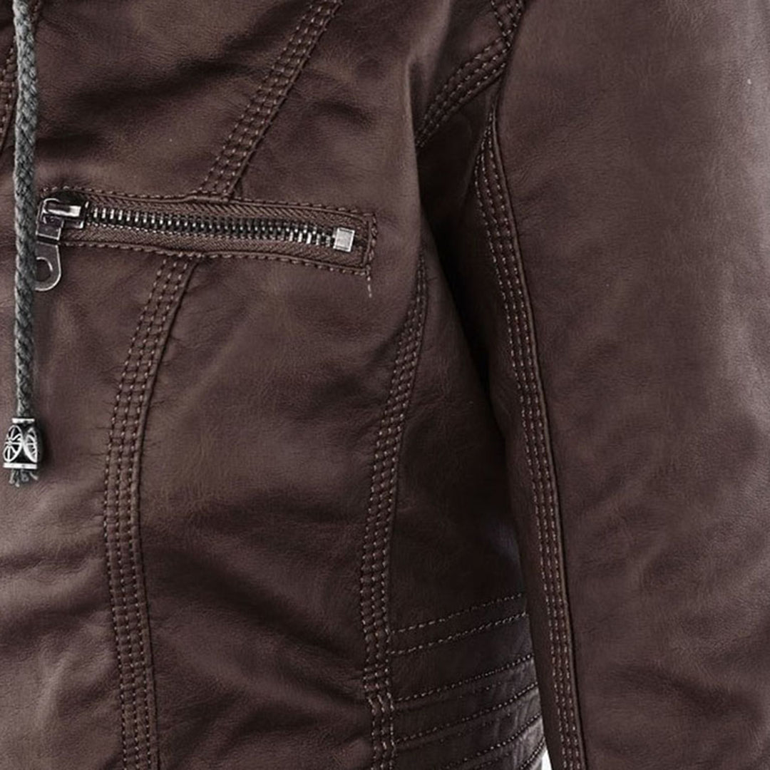 Dames Leren Jas Lederlook Zwart Met Capuchon Pasvorm - Winterjas Dames