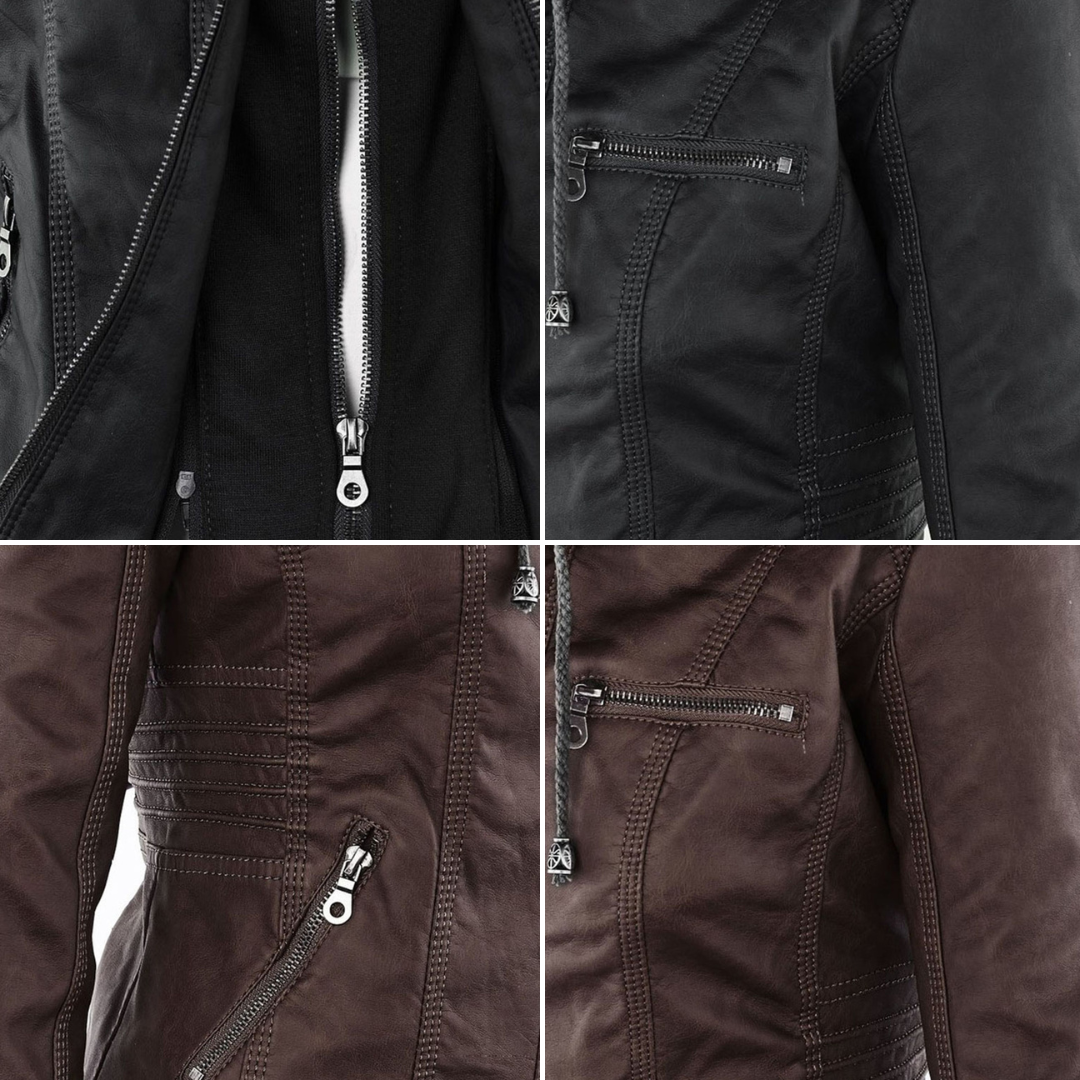 Dames Leren Jas Lederlook Zwart Met Capuchon Pasvorm - Winterjas Dames