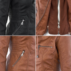 Dames Leren Jas Lederlook Zwart Met Capuchon Pasvorm - Winterjas Dames
