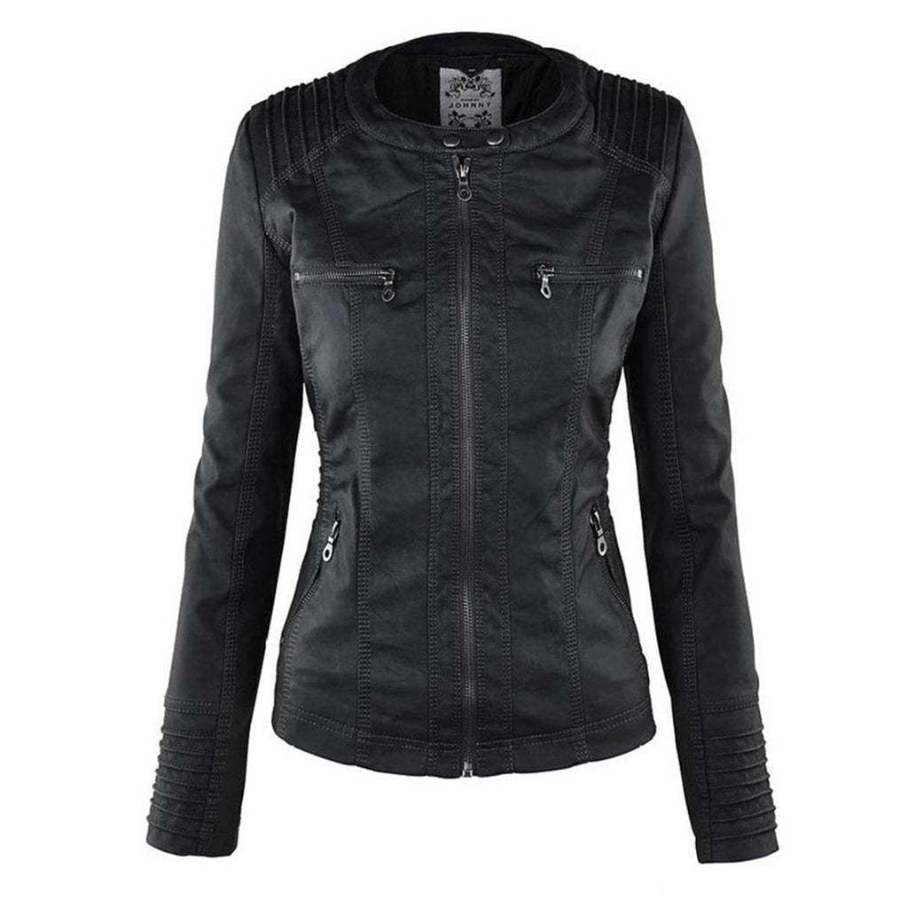 Dames Leren Jas Lederlook Zwart Met Capuchon Pasvorm - Winterjas Dames