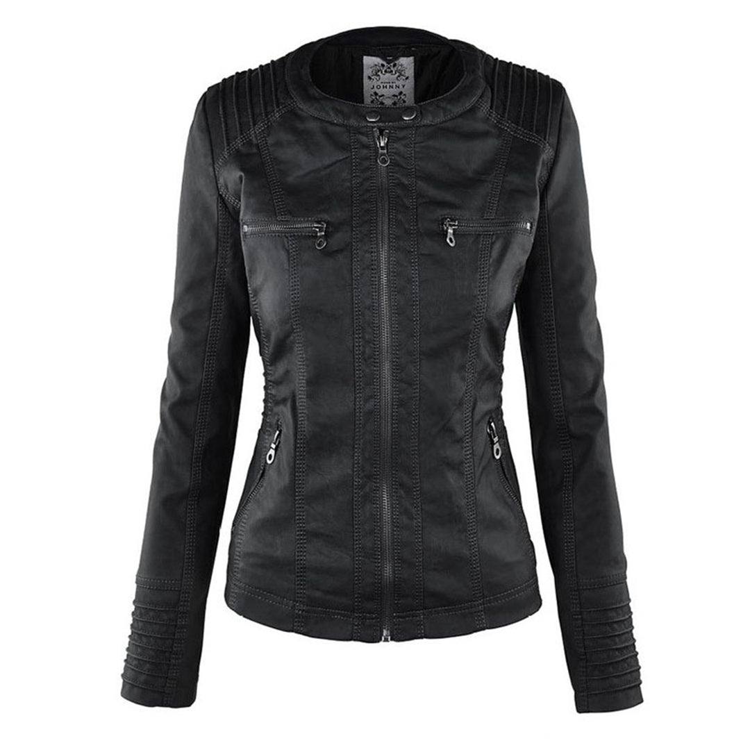 Dames Leren Jas Lederlook Zwart Met Capuchon Pasvorm - Winterjas Dames