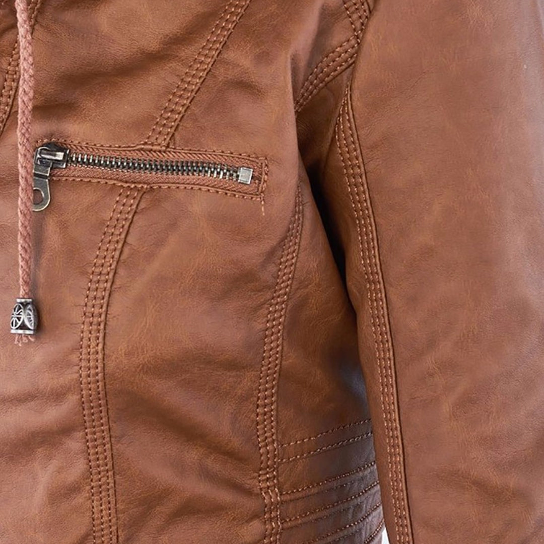 Dames Leren Jas Lederlook Zwart Met Capuchon Pasvorm - Winterjas Dames