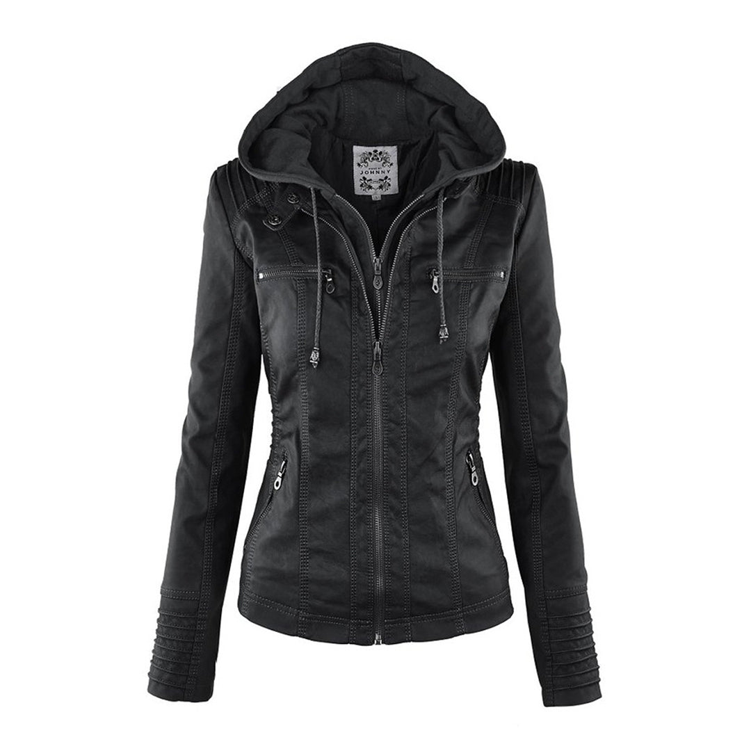 W&W - Dames leren jas met capuchon 10