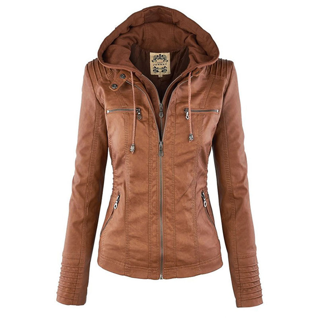 W&W - Dames leren jas met capuchon 11