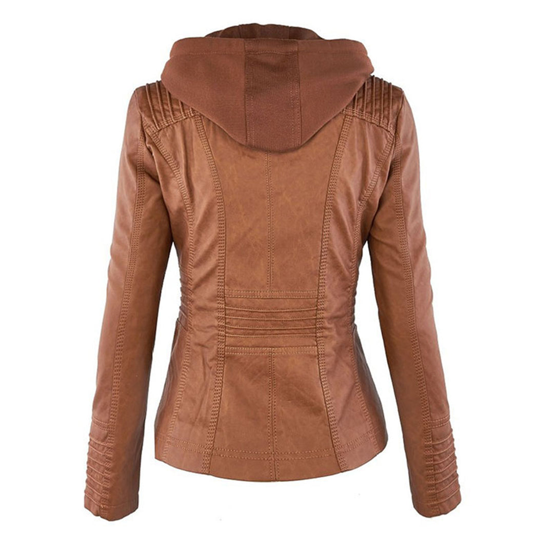 W&W - Dames leren jas met capuchon 2