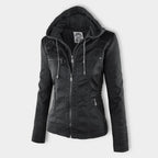 W&W - Dames leren jas met capuchon 3