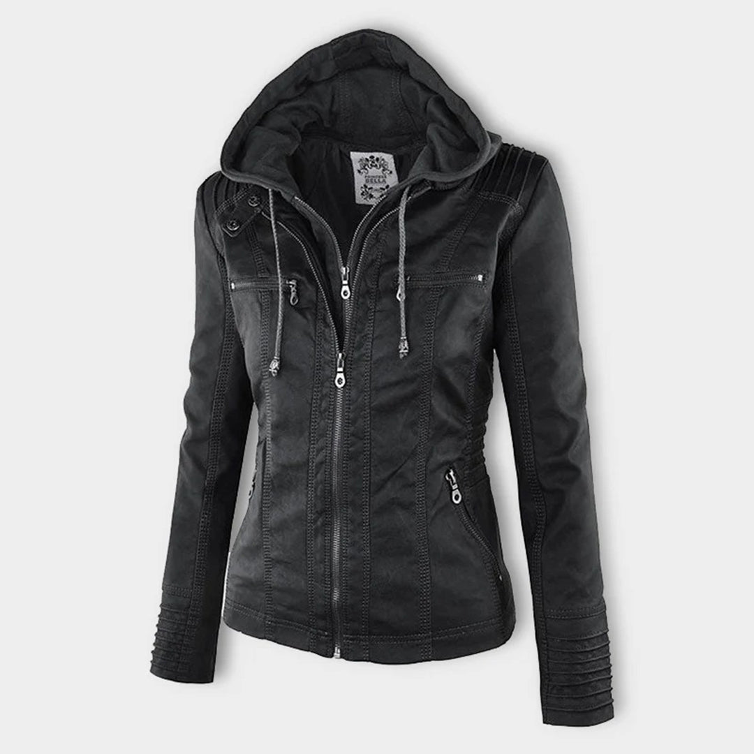W&W - Dames leren jas met capuchon 3