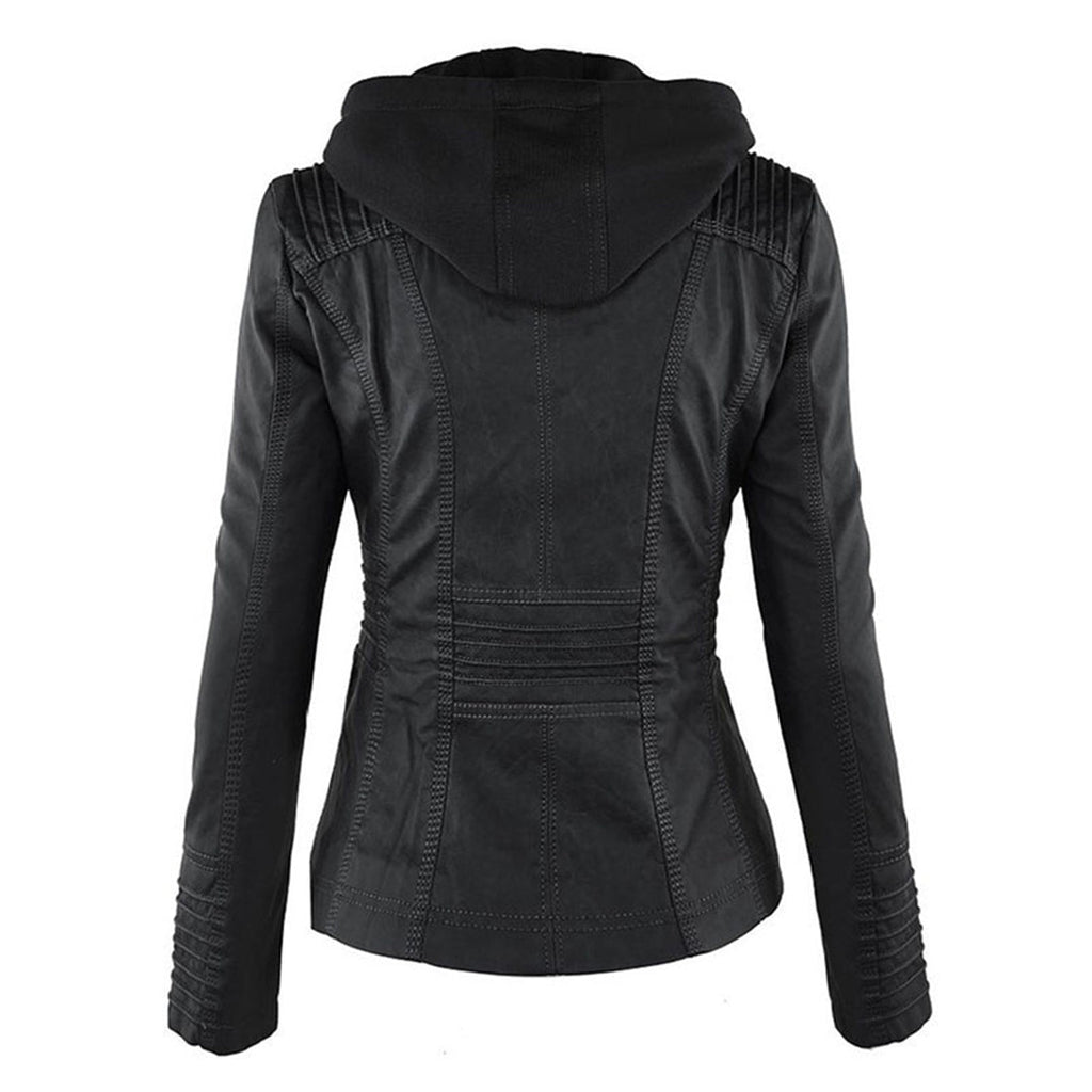 W&W - Dames leren jas met capuchon 5
