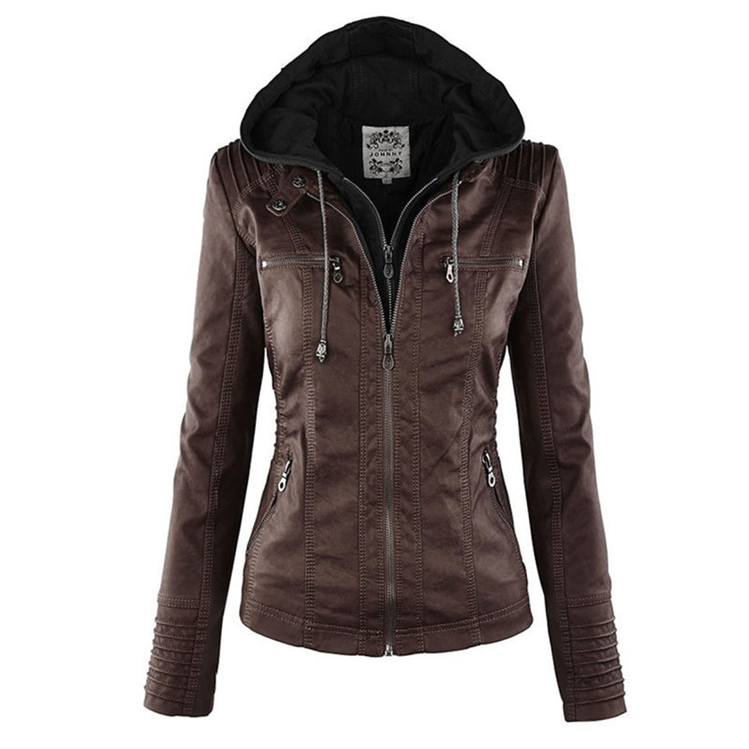 W&W - Dames leren jas met capuchon 9