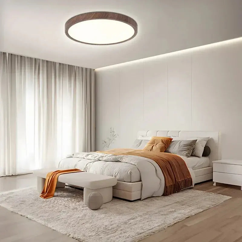 Plafondlamp Walnoot Houten Eigentijds Cirkel Led Verlichting