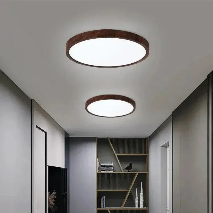 Plafondlamp Walnoot Houten Eigentijds Cirkel Led Verlichting