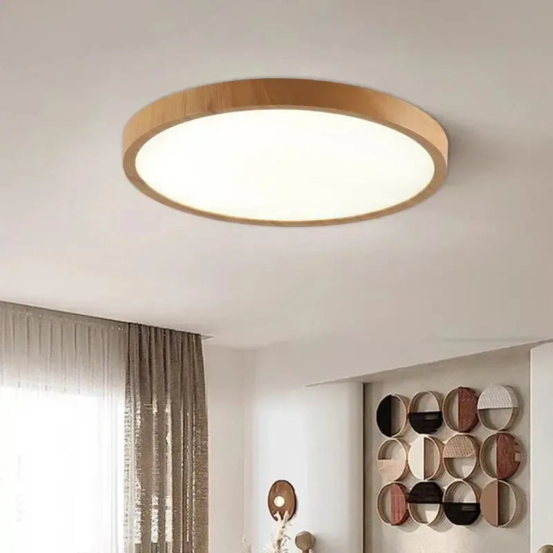 Plafondlamp Walnoot Houten Eigentijds Cirkel Led Verlichting