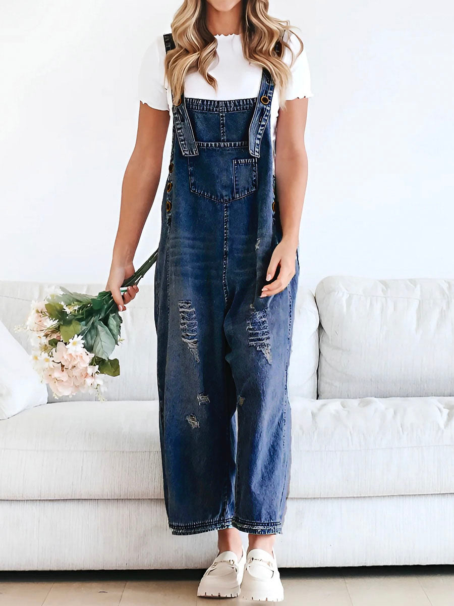 Losse Pas Versleten Denim Overalls