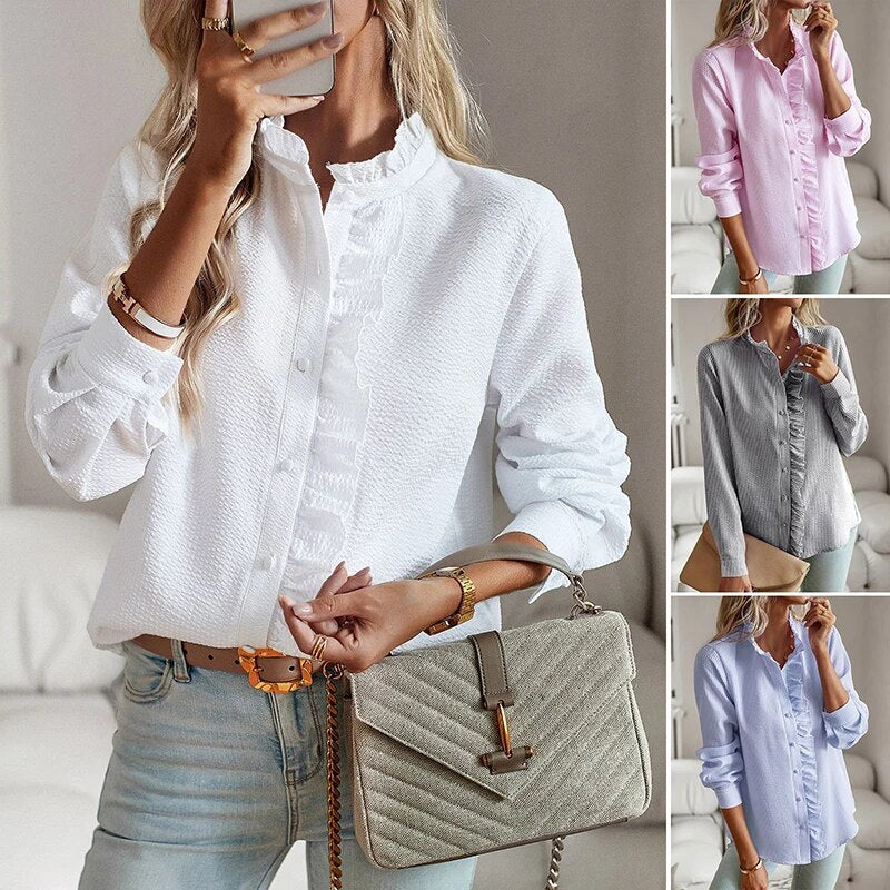 Witte Dames Blouse Polyester met Lange Mouwen 8