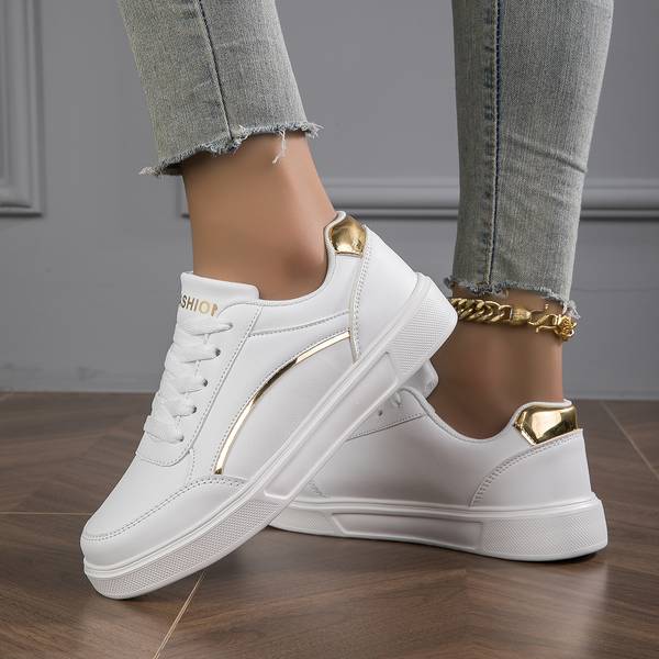 Witte Orthopedische Sneakers Dames van PU Leer met Metallic Accenten 0