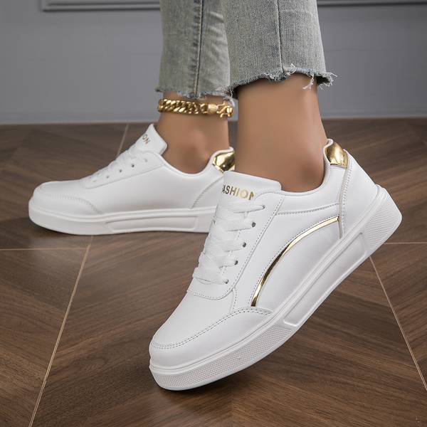 Witte Orthopedische Sneakers Dames van PU Leer met Metallic Accenten 5