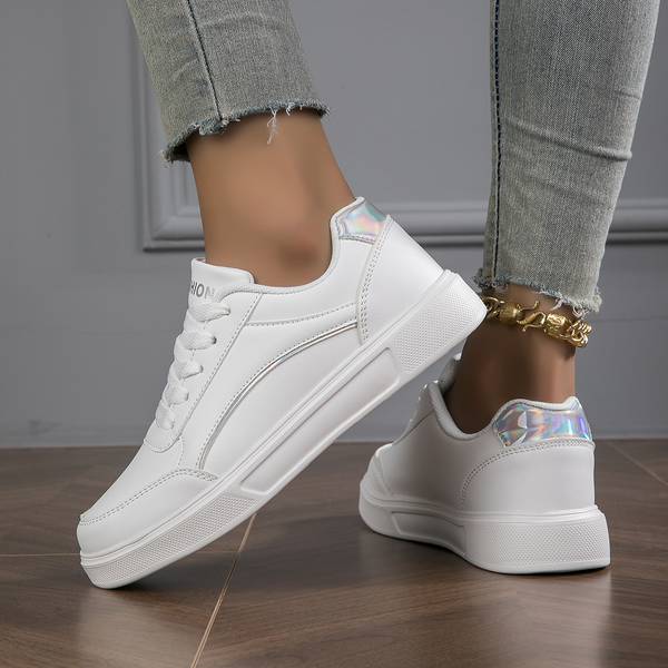 Witte Orthopedische Sneakers Dames van PU Leer met Metallic Accenten 6