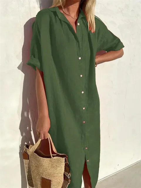 Zomerjurk Katoen-Linnen Mix Ademend Comfortabel Casual