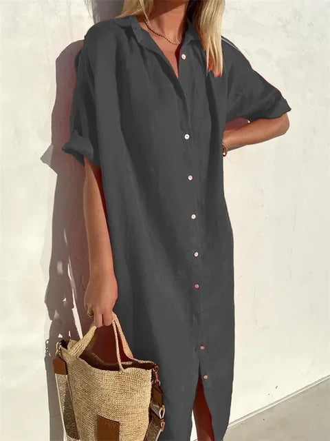 Zomerjurk Katoen-Linnen Mix Ademend Comfortabel Casual
