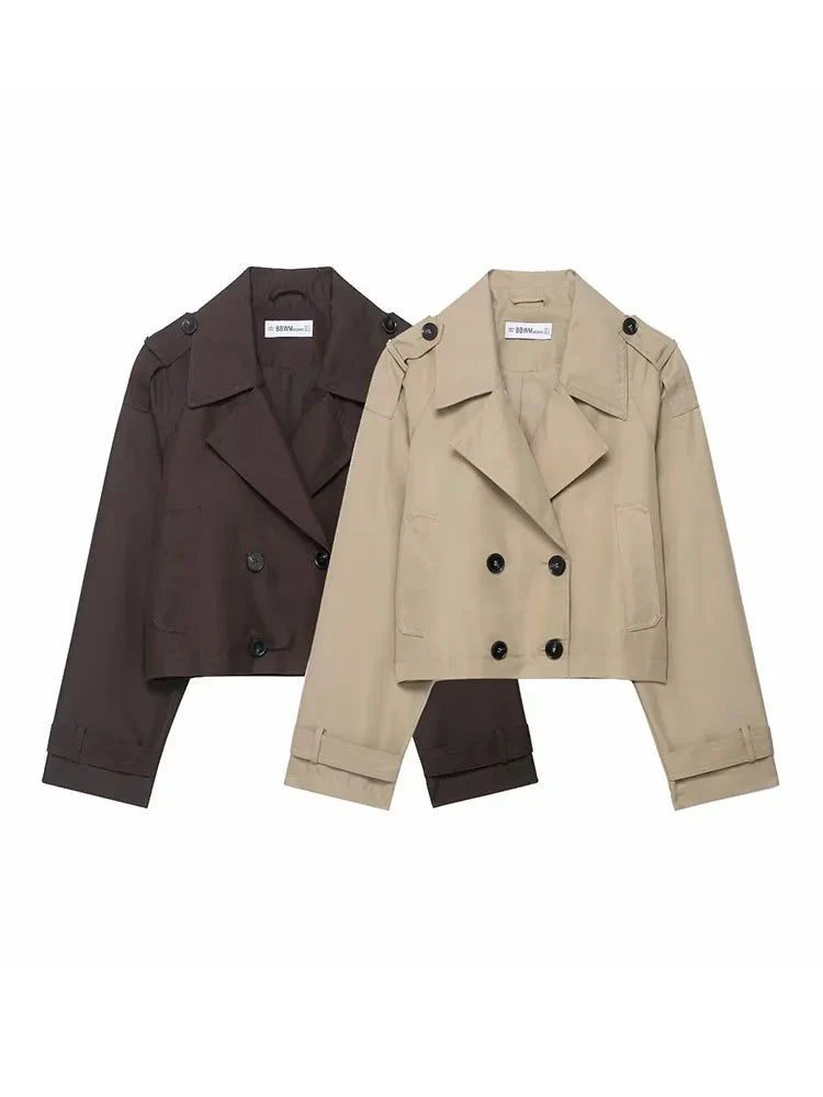 Trenchcoat Dames Dubbelzijdig Met Zakken Korte Kantoorjas
