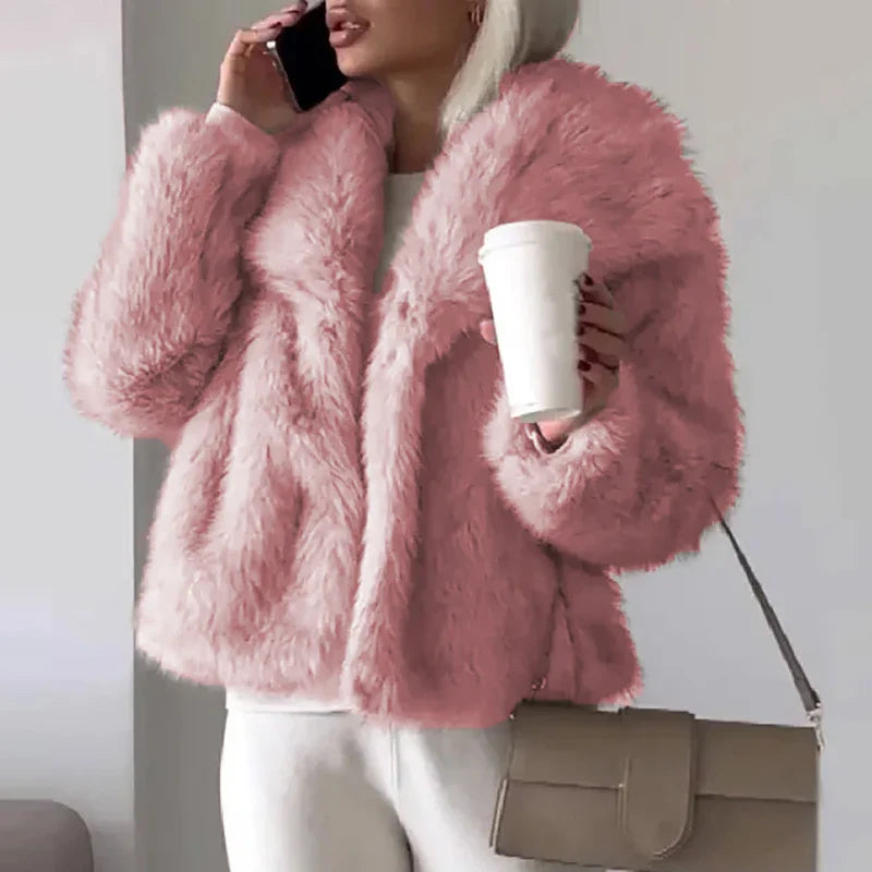 Dames Faux Fur Korte Jas – Stijlvolle Winterjas voor Casual en Semi-Formele Herfstkleding